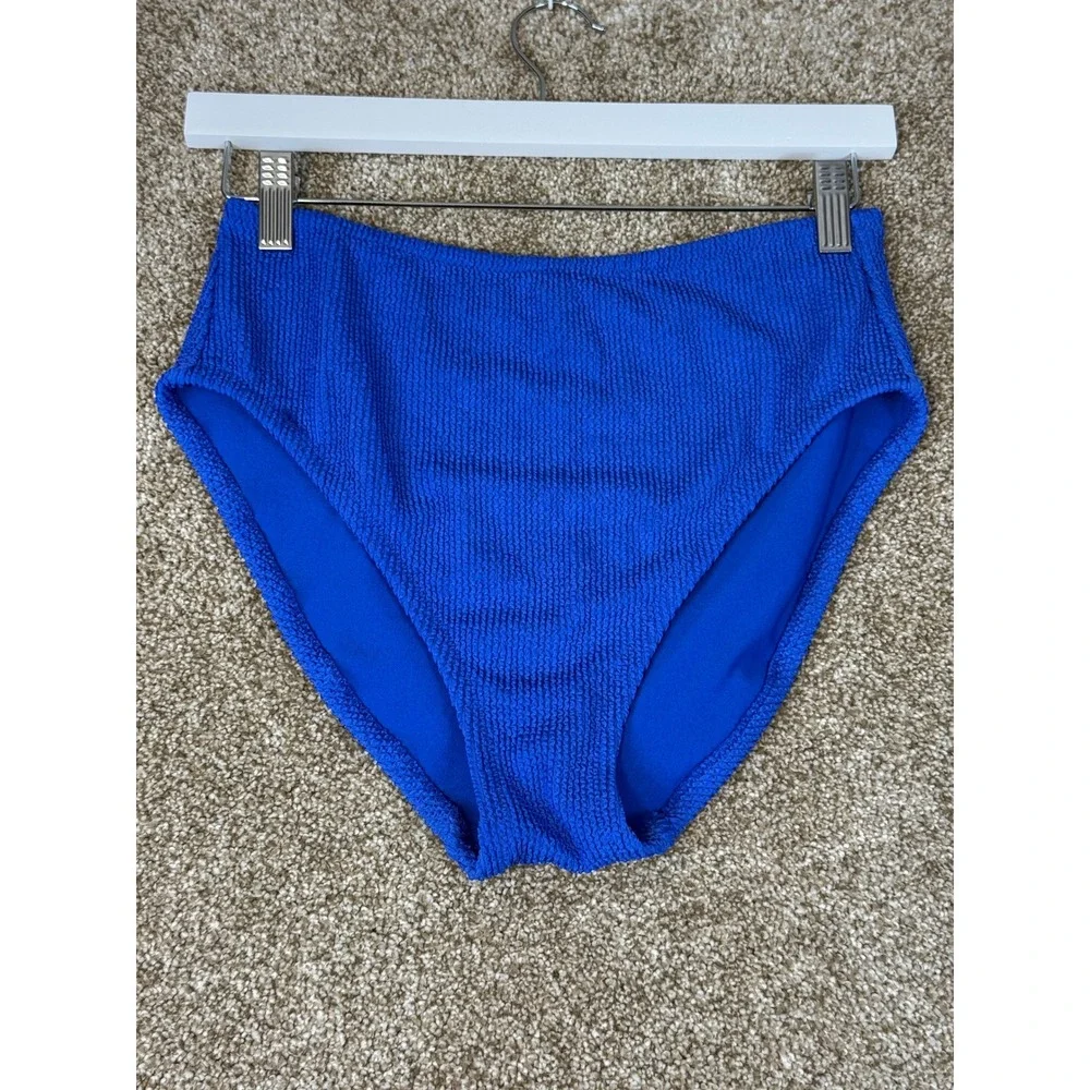 Shade & Shore Royal Blue Smocked Crinkle High Waist Bikini Bottoms Womens Medium